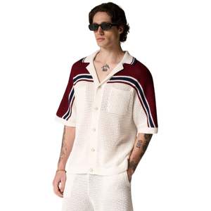 Camisa de punto a rayas con bloques de color para hombre, manga corta, con botones, informal de verano, tejido de punto, suministro al por mayor OEM - Product Image 6