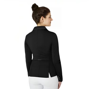 Chaqueta de equitación para mujer de alta calidad, transpirable, de corte ajustado, con ribetes en contraste, solapas y aberturas traseras, de elastano. - Product Image 3