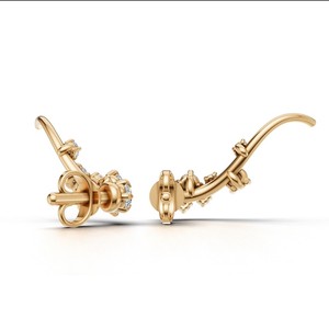 IGI Certified Lab Grown Round Diamond Floral <b>Earrings</b> 18K Gold | Luxury Leaf Design Diamond <b>Cuff</b> <b>Earrings</b> - Product Image 3