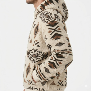 Sweat à capuche en sherpa crème Aztec pour homme |   Pull en polaire lourd de style sud-ouest |   Sweat-shirt graphique Teddy d'hiver - Product Image 3