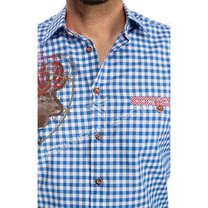 Chemise à carreaux allemande bleue et blanche avec impression, costume traditionnel bavarois pour hommes, fête, Oktoberfest, t-shirt - Product Image 4