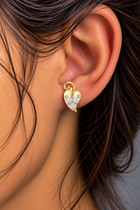 Pendientes de Diamante Cultivado en Laboratorio con Corte Redondo, Oro de 14K/18K, Diseño Inspirado en la Naturaleza, Tres Piedras en Forma de Hoja, 0.21CT DEF VVS, Pendientes de Compromiso, OEM/ODM - Product Image 2
