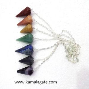 Péndulo de Reiki con cadena de siete chakras facetado en forma de cono natural, patrón de radiestesia de piedras preciosas de cuarzo semiprecioso de alta calidad - Product Image 1