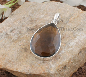 Collar de cuarzo ahumado natural vintage al por mayor con colgante de plata de ley 925 chapado en platino, cristal marrón facetado, unisex, curativo - Product Image 3