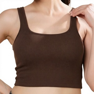Hot Selling Womens Ribbed Crop Tank <b>Top</b> Brown Cotton Sleeveless Scoop <b>Neck</b> Casual Camisole Manufacturer - Product Image 1