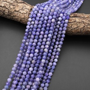 Cuentas redondas facetadas de tanzanita natural, hilo de piedras preciosas auténticas para la fabricación de joyería, venta al por mayor DIY - Product Image 3