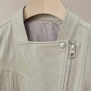 Chaqueta de Piel de Vaca Tejida, Fresca, Ligera, Suave y Transpirable, Estilo Motero, con Cuello Mini Camisero, Cierre Diagonal con Cremallera y Dobladillo con Volantes 3D - Product Image 6