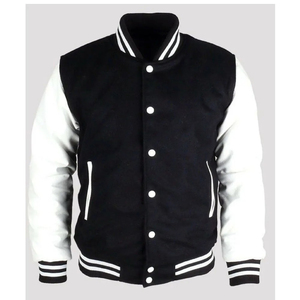 Wholesale Men Varsity Letterman <b>Jacket</b> Classic Wool Fleece Body <b>Leather</b> Sleeves College Team Sports Bomber Unisex Outerwe - Product Image 1