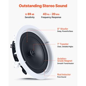 Haut-parleurs encastrables de 8 pouces, système 2 voies, 150 W de puissance de crête, son Hi-Fi, résistants à l'humidité - Product Image 4