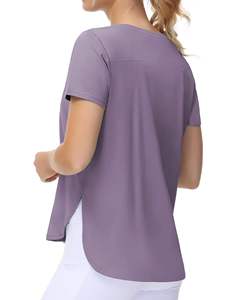 T-shirt à manches courtes pour femmes, à ourlet incurvé, couleur unie, décontracté, coupe ample, doux, respirant, léger, pour l'été - Product Image 3