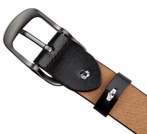 Ceinture Formelle Homme en Cuir Véritable Noir Uni, Boucle Ardillon en Acier, Moulage Rectangulaire Monobloc, Conception Durable - Product Image 2