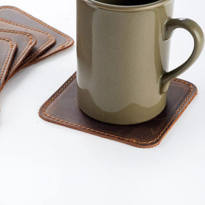 Genuine Leather Coasters with Holder Luxury Office <b>Stationery</b> Accessories Custom Logo Embossed Drink Mats GLC-0028 - Product Image 1