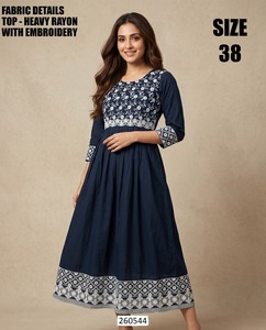 Kurti Blanco Tradicional de Rayón para Mujer, Largo hasta el Suelo, para Fiestas - Product Image 4