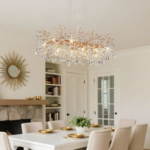 Lampadario Moderno a 14 Luci con Rami in Cristallo Dorato da 49,2 Pollici, Pendente di Lusso a Goccia di Pioggia per Sala da Pranzo e Cucina - Product Image 2