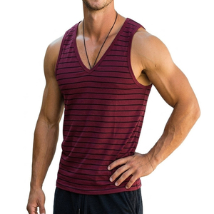 Débardeurs rayés à col en V pour hommes OEM, vêtements de musculation sans manches, personnalisables, fournisseur de vêtements de fitness, débardeurs pour hommes - Product Image 5