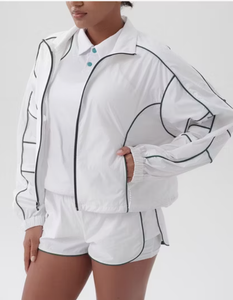 Nueva Chaqueta Deportiva para Mujer con Protección Solar, Cuello Corto, Cierre Frontal, Hombros Caídos y Ribete Elástico - Product Image 5
