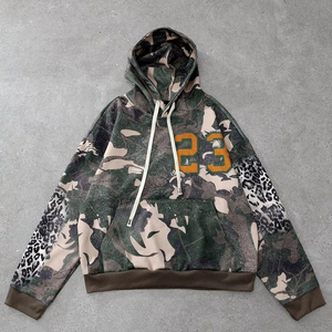 Sudadera con capucha para hombre, estilo oversized, hombros caídos, algodón grueso, forro polar, estampado desgastado, bordado, estilo streetwear, casual. - Product Image 1