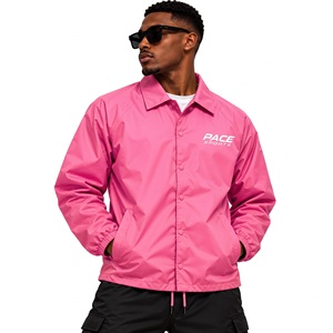 Veste Coach noire unie pour homme, coupe-vent imperméable en nylon, fermeture à boutons-pression, col rabattable, coupe ample - Product Image 2