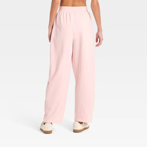 <b>Blush</b> Pink High Rise Barrel Wide Leg Sweatpants Women Tonal Drawstring Side Pocket Smooth Soft Pants - Product Image 3