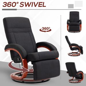 Modern Black Manual Recliner Chair Swivel Adjustment Padded Leather Arms <b>Footrest</b> Electric Wood Base Sponge for Living Room - Product Image 6