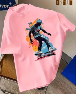 เสื้อยืดแขนสั้นสีขาวสำหรับผู้ชาย คอกลม พิมพ์ลายสเก็ตบอร์ด สไตล์สตรีท ทรงปกติ ผ้าฝ้ายเจอร์ซีย์ 100% ระบายอากาศได้ดี - Product Image 3