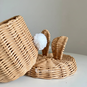 Easter Bunny <b>Wicker</b> Storage <b>Basket</b> with Lid and Bunny Ears <b>Small</b> Rattan Design - Product Image 2