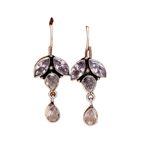Pendientes de Gancho con Circonita y Plata Antigua Oxidada para Mujer |   Pendientes Colgantes Estilo Bohemia |   Regalo de Joyería Étnica - Product Image 1