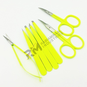 Ensemble de pinces à épiler en acier inoxydable RMI pour l'épilation des sourcils avec ciseaux à cuticules/à ressort couleur jaune - Product Image 2