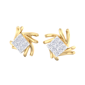Boucles d'oreilles clous de luxe en or jaune avec diamants taille princesse, sertissage géométrique clos, bijoux fins pour femme, usage quotidien - Product Image 3