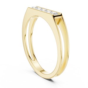 Bague barre moderne de luxe pour homme en or jaune 14K avec cinq diamants de laboratoire taille ronde 1 carat, plaqué rhodium - Product Image 4