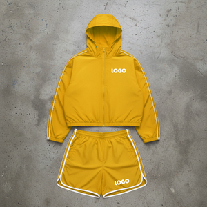 Custom Nylon Windbreaker <b>Shorts</b> Set for Men Women Zipper-up Color Block Outfit with Hood Plus Size Waterproof Print Spring <b>Work</b> - Product Image 5