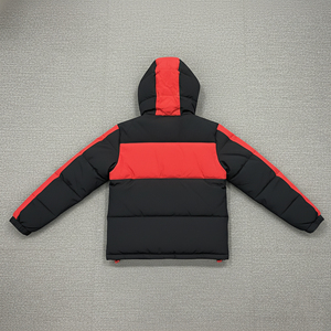 <b>Men's</b> Hooded Puffer <b>Jacket</b> Red Black Color Blocking Winter Casual Windproof Thick Polyester Wadding Zipper Closure Regular Fit - Product Image 2