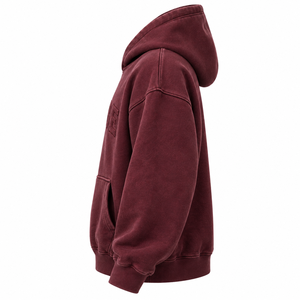 Sudadera con Capucha Extra Grande Color Borgoña Lavado, Personalizada, con Bordado Amplio en Serigrafía, Ropa Urbana para Hombre, Fabricante de Sudaderas con Etiqueta Privada OEM - Product Image 4