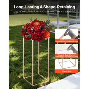 Supporto per Fiori da Matrimonio, 10 Pezzi, 60 cm, Colonne Rettangolari Dorate per Esposizione Floreale, Colonne in Acrilico Laminato da 30 cm - Product Image 3
