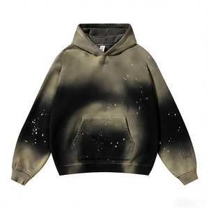 Sweat à capuche vintage surdimensionné pour homme avec effet délavé à l'acide, motif à carreaux sur le devant, tricot uni, impression numérique, saison hivernale - Product Image 3