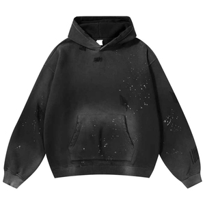 Vintage Acid Wash Distressed 100% Cotton Oversized Fit Pullover <b>Hoodie</b> for Men with <b>Zipper</b> Design and Front Logo - Product Image 1