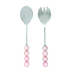 Ensemble de service à salade en métal plaqué or avec poignée en perles de résine verte, finition brillante, vaisselle de table, service alimentaire, serveur à salade - Product Image 1
