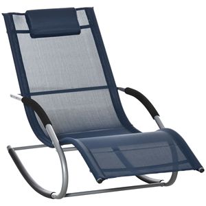 Moderna Chaise Longue Reclinabile a Dondolo Blu Navy per Esterni con Cuscino Rimovibile per Piscina - Product Image 1