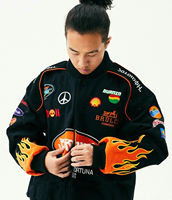 Blouson Bomber de Course Personnalisé OEM, Qualité Supérieure, Broderie Graphique Flamme, Style Vintage, Unisexe, Streetwear