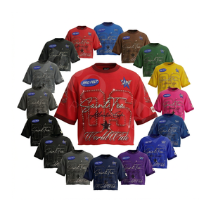 Custom Logo Rhinestone Embellished 100% Cotton Short Sleeve Crop T-Shirt Unisex Street Style Loose Fit Summer Trendy Breathable - Product Image 1