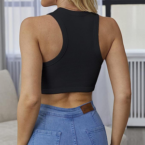 Top Corto de Verano para Mujer, Personalizable con Logotipo, Blanco, Acanalado, Estilo Racerback, Sin Mangas - Product Image 5