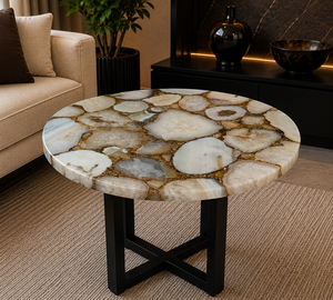 <b>White</b> Agate Modern Luxury <b>Dining</b> <b>Table</b> Eco-Friendly Handmade <b>Round</b> Center <b>Table</b> for Diwali Anniversary Hotel Villa Interior - Product Image 3