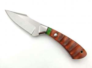 Couteau utilitaire d'extérieur en acier poli sur mesure avec manche en bois et résine à rainures pour les doigts - Product Image 3