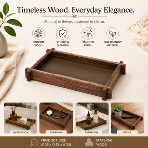 Luxury Wooden Serving Tray with Raised Edges| Premium Rectangular Decorative Tray for Home Hotel Restaurant Coffee <b>Table</b> Display - Product Image 5