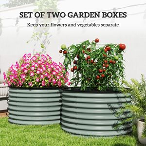 <b>Set</b> of 2 Easy-to-Assemble Light Green Metal Planters <b>Large</b> <b>Square</b> Raised Garden Beds with Safety Edging Individual Stock Tank - Product Image 4