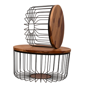 New Modern Solid Mango Wooden Round Shape Top Metal Frame With Storage <b>Nesting</b> <b>Set</b> Of 2 Living Room <b>Coffee</b> <b>Table</b> <b>Set</b> - Product Image 3