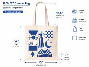 AMANI Premium 250gsm Cotton <b>Canvas</b> <b>Tote</b> Bag Blue Geometric Print Long Handle Washable Eco Friendly Reusable Shopping Bag Custom - Product Image 3