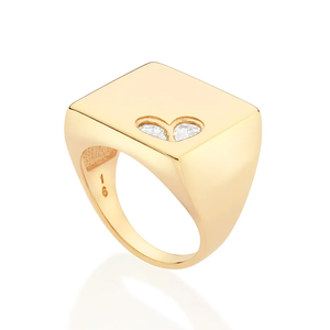 Anillo de Cóctel Moderno Chapado en Oro de 18K con Circonita Cúbica en Forma de Corazón, Engastada en Bisel, Unisex, para Uso Diario - Product Image 2