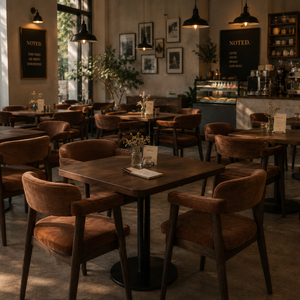 Silla de Café Moderna y Duradera de Madera de Nogal con Asiento Tapizado en Color Marrón, Silla de Comedor para Restaurante, Cafetería y Hotel - Product Image 5