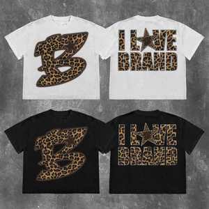 เสื้อยืดคอกลมแขนสั้นสำหรับผู้หญิงเสื้อกีฬาทรงหลวมพิมพ์ลายเสือดาวแฟชั่นยอดนิยม - Product Image 2